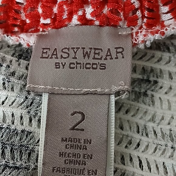 Chicos Easywear Top Size 2 US L Loose Weave Crinkle Cardigan Abstract 3/4 Sleeve - Picture 8 of 10